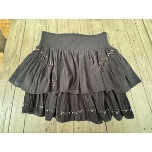 NWT RAMY BROOK Adelaide Embellished Tiered Mini Skirt In Black Small